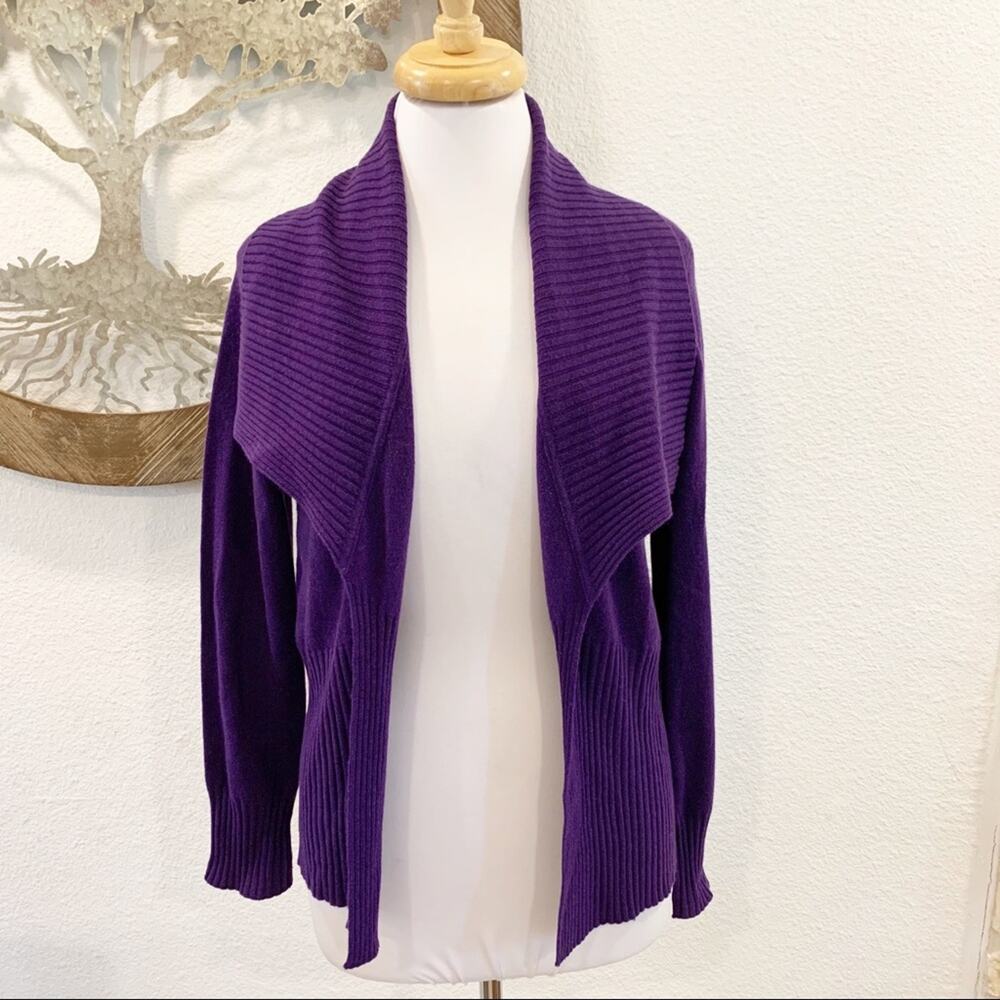 Saffron Cashmere Shawl Collar Cardigan Sweater Purple Medium